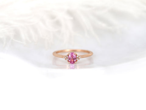 Juniper 6x4mm 14kt Gold Pink Sapphire Diamonds Dainty Oval Cluster Ring