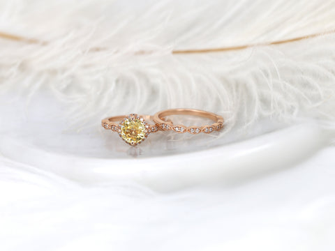 2.06cts Ready to Ship Katya 14kt Rose Gold Yellow Sapphire Diamonds Kite Art Deco Cushion Halo WITH Milgrain Bridal Set