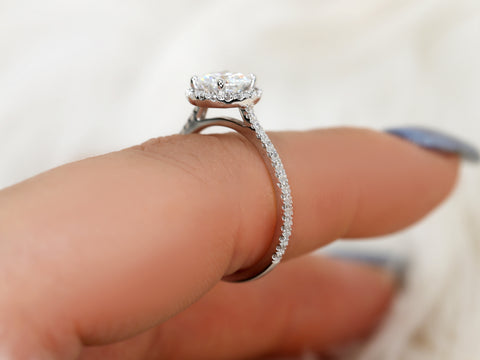 1ct Kimberly 6.5mm Platinum FB Moissanite Diamond Pave Halo Ring - Rosados Box