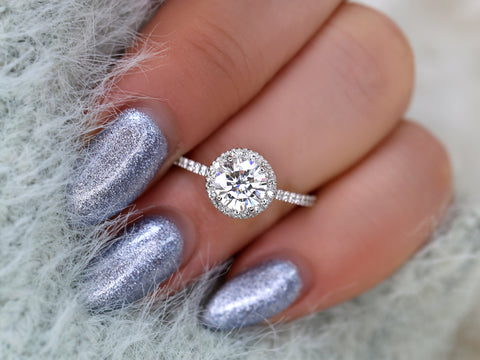 1ct Kimberly 6.5mm 14kt Moissanite Diamond Round Halo Ring - Rosados Box