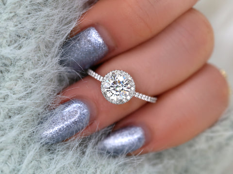 1ct Kimberly 6.5mm 14kt Moissanite Diamond Round Halo Ring - Rosados Box