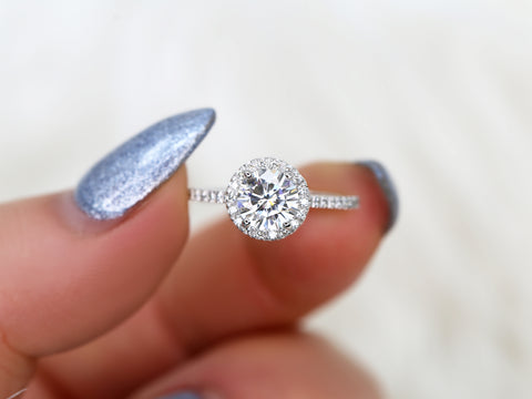 1ct Kimberly 6.5mm Platinum FB Moissanite Diamond Pave Halo Ring - Rosados Box