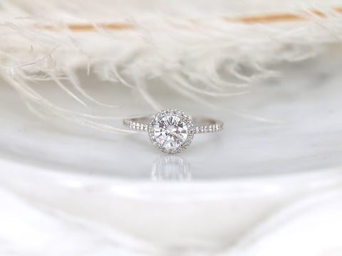 1ct Kimberly 6.5mm Platinum FB Moissanite Diamond Pave Halo Ring - Rosados Box
