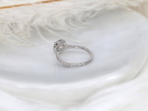 1ct Kimberly 6.5mm Platinum FB Moissanite Diamond Pave Halo Ring - Rosados Box