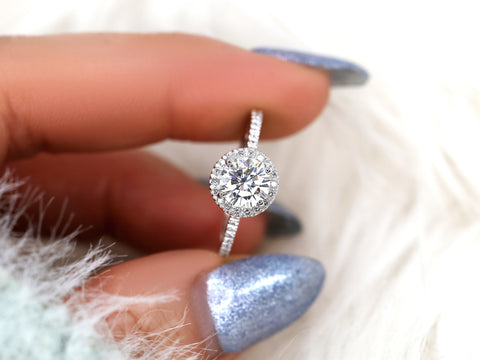 1ct Kimberly 6.5mm 14kt Moissanite Diamond Round Halo Ring - Rosados Box