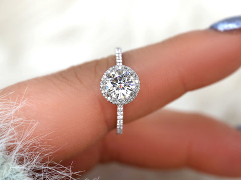 1ct Kimberly 6.5mm 14kt Moissanite Diamond Round Halo Ring - Rosados Box