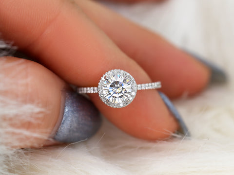 1ct Kimberly 6.5mm Platinum FB Moissanite Diamond Pave Halo Ring - Rosados Box