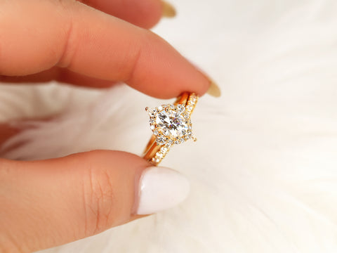 1.50cts Maris 8x6mm14kt Gold Diamonds Star Unique Oval Halo Bridal Set
