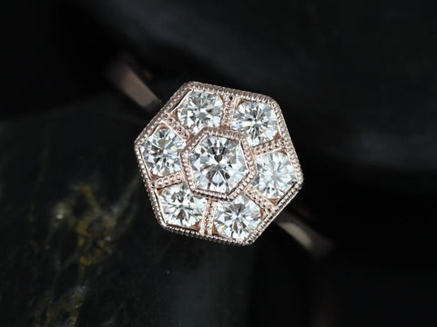 Mosaic Grande 14kt Gold Diamond WITH Milgrain Diamond Hexagon Cluster Ring