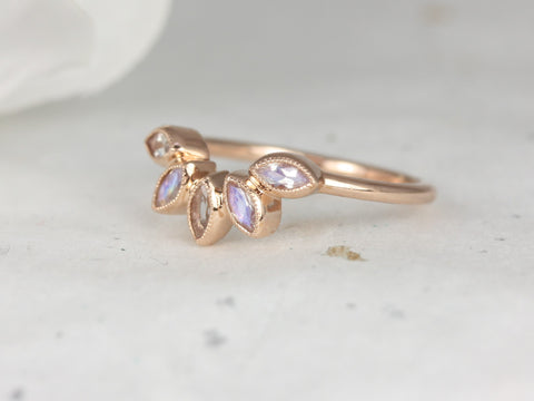 Petunia 14kt Rose Gold Marquise Rainbow Moonstone WITH Milgrain Curved Nesting Wedding Ring