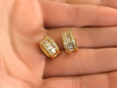 Ramona 14kt Gold Diamond Baguette Hoop Huggies Earrings