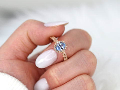 Heart Engagement Ring in 14K Rose Gold Light Blue Pink Sapphire Shank  Alternative Promise Ring