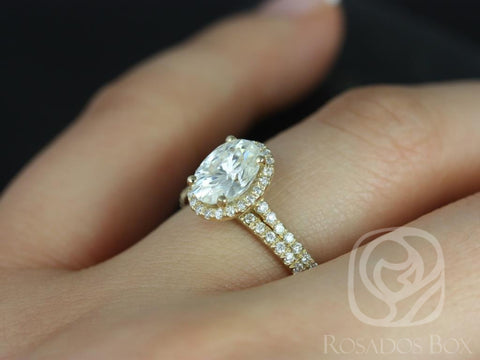 1.50cts Rebecca 8x6mm 14kt Rose Gold Moissanite Diamond Dainty Oval Halo Bridal Set