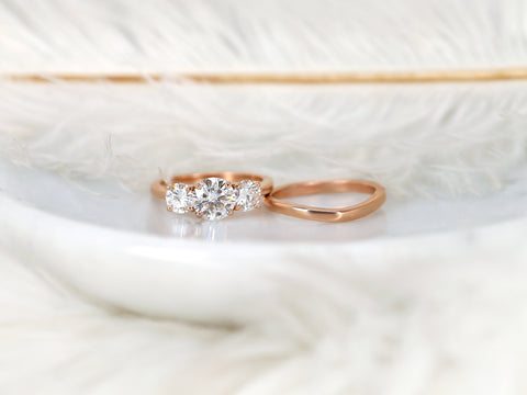 three stone ring wedding set on white background front