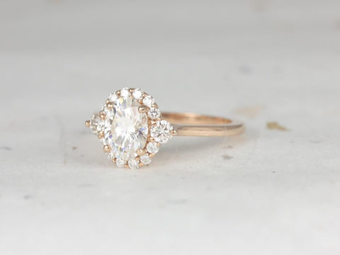1.50cts Britney 8x6mm 14kt Moissanite Diamonds Unique Oval Halo Ring