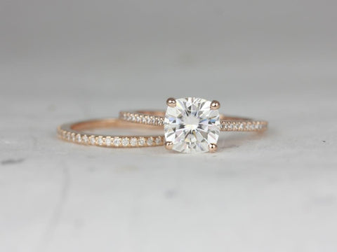 2cts Marcelle 7.5mm 14kt Gold Moissanite Diamond Dainty Cushion Solitaire Accent Bridal Set