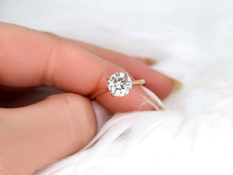 2ct Ready to Ship Skinny Flora 8mm 14kt White Gold Moissanite Solitaire Round Ring