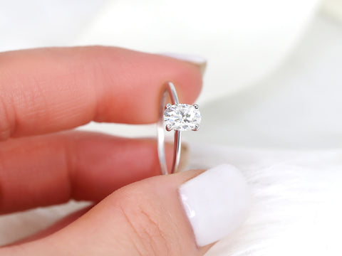 1ct Skinny Rhonda 7x5mm 14kt Gold Moissanite Dainty Oval Solitaire Ring
