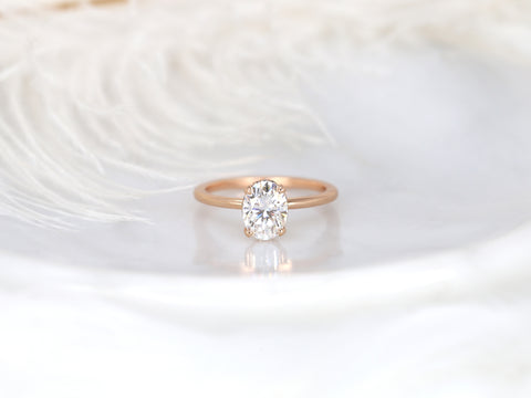 1.50ct Ready To Ship Viola 8x6mm 14kt Rose Gold Moissanite Diamond Oval Hidden Halo Ring