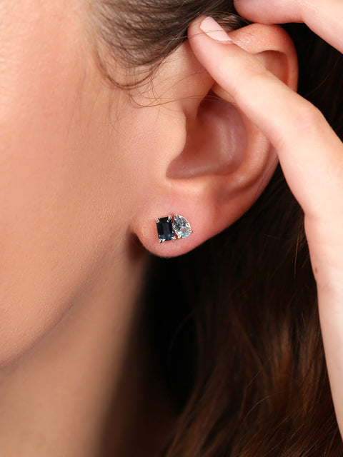 Gemini 14kt Blue Topaz Toi Et Moi Earrings