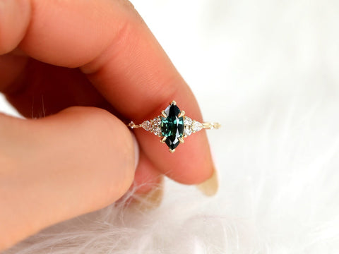 1.50ct Ready to Ship Astrid 14kt Gold Teal Sapphire Diamond Marquise Cluster Ring