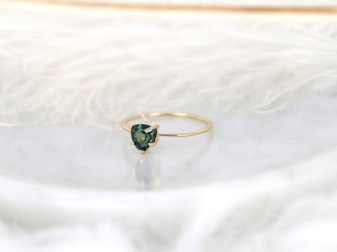 1.03ct Ready to Ship Ultra Petite Heartley 14kt Gold Forest Teal Sapphire Trillion Stacking Ring