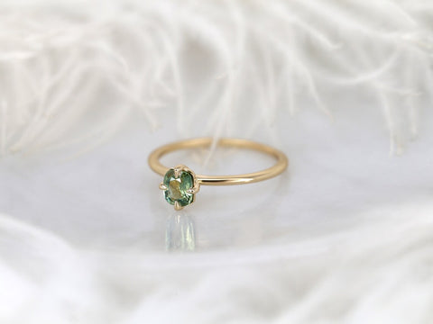 0.57ct Ready to Ship Rita 14kt Yellow Gold Green Tea Teal Sapphire Solitaire Ring