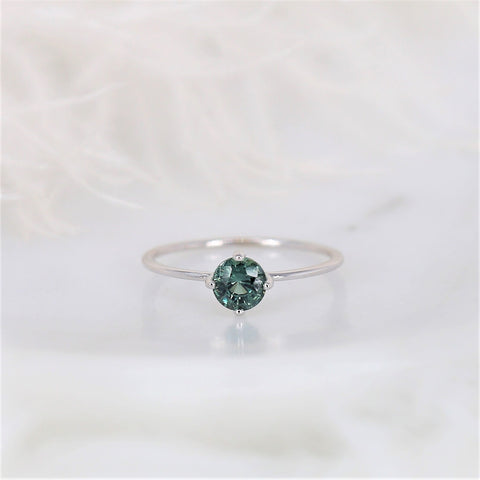 0.76ct Ready to Ship Ultra Petite Kiki 14kt White Gold Forest Teal Sapphire Kite Minimalist Ring