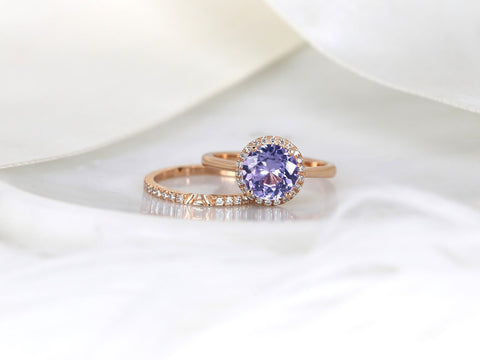 2.43cts Ready to Ship Shannon 14kt Rose Gold Grape Purple Sapphire Diamond Round Micropave Halo Bridal Set