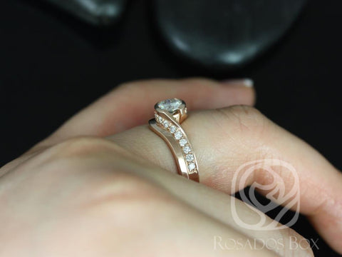 0.60ct Odala 5.5mm & PLAIN Band 14kt Rose Gold Moissanite Diamond Bypass Twisted Bridal Set