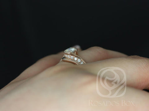 0.60ct Odala 5.5mm & PLAIN Band 14kt Rose Gold Moissanite Diamond Bypass Twisted Bridal Set