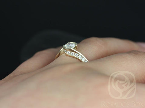 0.60ct Odala 5.5mm 14kt Gold Moissanite Diamond Bypass Round Engagement Ring