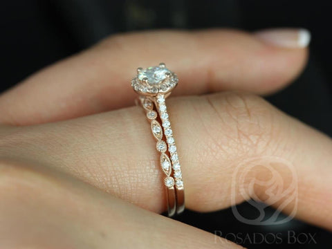 0.50ct Kubian 5mm & Gwen 14kt Moissanite Diamond Dainty Halo Bridal Set