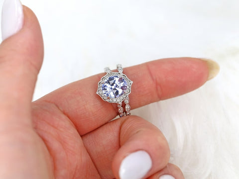3.18cts Ready to Ship Lana 14kt White Gold Icy Lilac Purple Sapphire Diamond Halo Art Deco Bridal