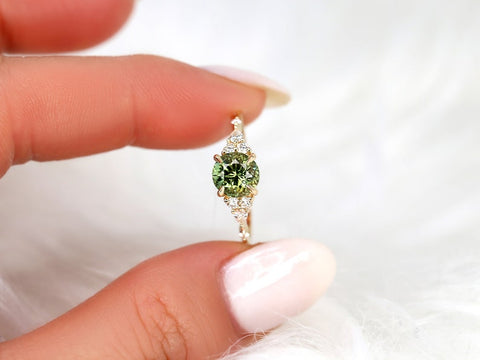 1.79ct Ready to Ship Anastasia 14kt Gold Green Tea Teal Sapphire Diamond Round Cluster Ring