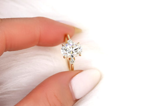 2.50ct Glenda 10x7mm 14kt Gold Moissanite Diamond Hidden Halo 3 Stone Engagement Ring