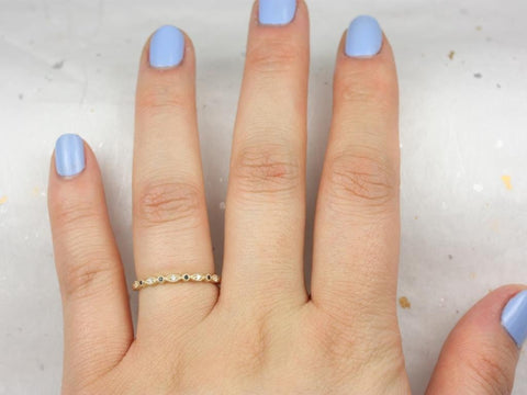 Gwen 14kt WHITE Gold Dainty Rainbow Scalloped Vintage WITH Milgrain Yellow Sapphire Diamond HALFWAY Eternity Ring