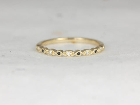 Gwen 14kt WHITE Gold Dainty Rainbow Scalloped Vintage WITH Milgrain Yellow Sapphire Diamond HALFWAY Eternity Ring