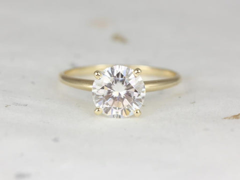 Ready to Ship VALUE 6mm Round Moissanite Charles Colvard Thin Skinny Solitaire Engagement Ring,14kt Solid Yellow Gold,Value Mtg