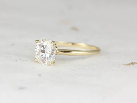 Ready to Ship VALUE 6mm Round Moissanite Charles Colvard Thin Skinny Solitaire Engagement Ring,14kt Solid Yellow Gold,Value Mtg