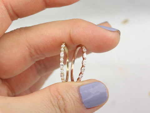Ready to Ship Ultra Petite Leona 14kt White Gold Moissanite Floating Marquise HALFWAY Eternity Ring
