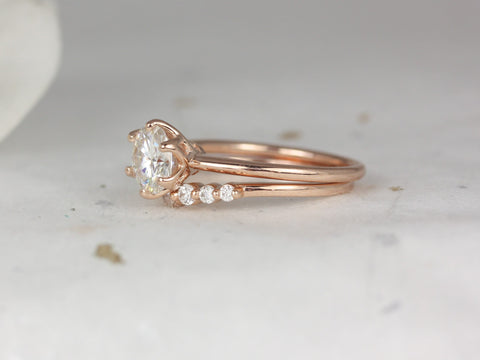 1.25ct Edith 7mm & Nova 14kt Rose Gold Round Moissanite Diamond Dainty Thin 6 Prong Bridal Set