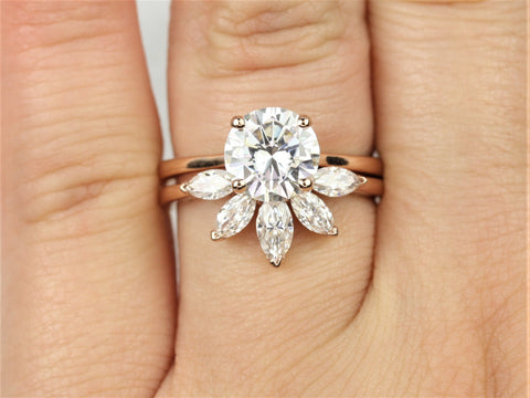 Ready to Ship Cardi 14kt ROSE Gold Marquise Diamonds Minimalist Fan Nesting Ring,Unique Diamond Band,Curved Wedding Ring,Contoured Ring