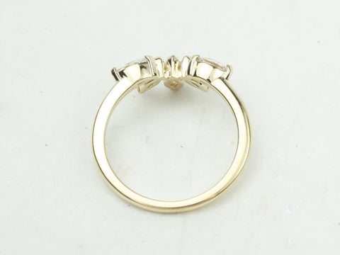 Ready to Ship Cardi 14kt ROSE Gold Marquise Diamonds Minimalist Fan Nesting Ring,Unique Diamond Band,Curved Wedding Ring,Contoured Ring