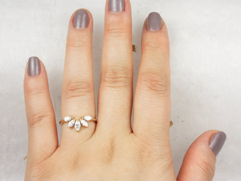Ready to Ship Cardi 14kt ROSE Gold Marquise Diamonds Minimalist Fan Nesting Ring,Unique Diamond Band,Curved Wedding Ring,Contoured Ring