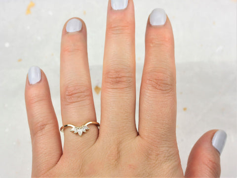 Crystal 14kt Gold Moissanite Dainty Chevron Ring,Tiara Ring,Marquise Nesting Ring,Curved Ring,Stacking Ring,Unique Wedding Ring,Gift For Her