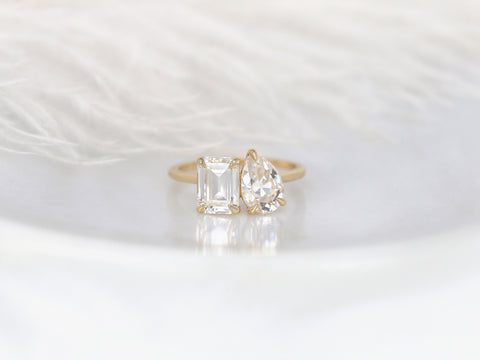 CUSTOM 14kt Gold Two-Tone 2.20cts Gemini 7x5mm + 8x5mm Moissanite Toi Et Moi Engagement Ring (reserved for HA)