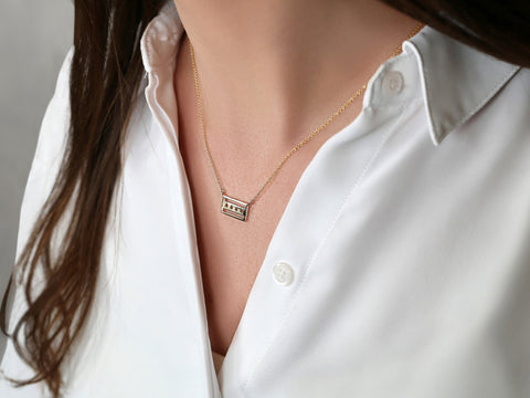 Ready to Ship Chicago Flag 14kt Yellow Gold Necklace,Chicago Necklace,Chicago Jewelry,Chicago Pendant,Chicagoan Gift,Gift For Her,Chi-town