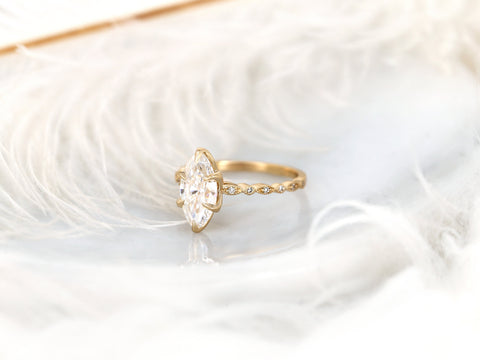 Ready to Ship 1.75ct Violetta 12x6mm 14kt ROSE Moissanite Marquise Unique Solitaire Ring, Marquise Engagement Ring,Art Deco Marquise Ring