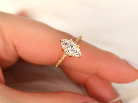 Ready to Ship 1.75ct Violetta 12x6mm 14kt ROSE Moissanite Marquise Unique Solitaire Ring, Marquise Engagement Ring,Art Deco Marquise Ring